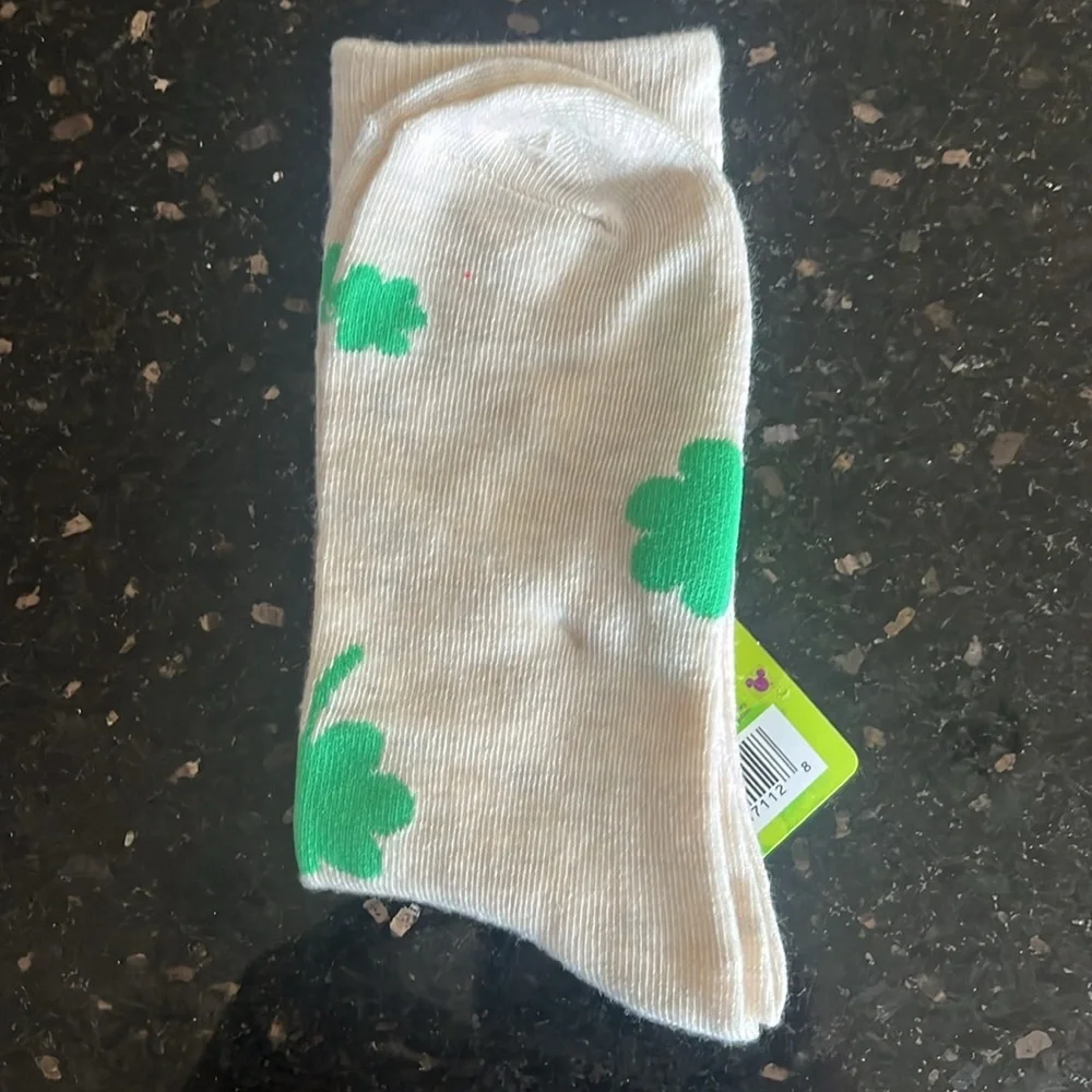 Disney Stitch St Patrick’s Day White and Green Socks